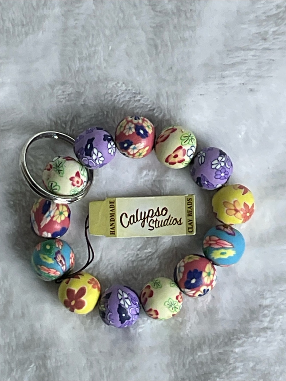 Calypso Studios Vintage Handmade Colorful Clay Bead Bracelet with Keychain